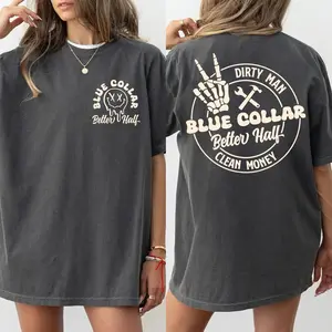 Comfort Colors Blue Collar Better Half T-Shirt – Trendy Streetwear Top For Womenswear Summer