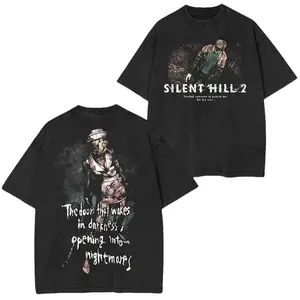 Silent Hill 2 Bubble Head Nurse Graphic T Shirt Vintage Washed Heavyweight Cotton Oversized Tee James Sunderland Survival Horror Video Game Merch Acid Wash Men Women Unisex Retro Y2K Aesthetic Dark Streetwear Trending Summer Outfits TikTok Top