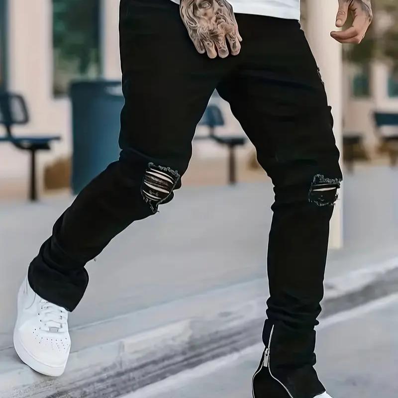 Men's black fashion jeans, ripped and ripped stretch denim trousers, comfortable and casual street jeans Personalized Menswear Men's black fashion jeans, ripped and ripped stretch denim trousers, comfortable and casual street jeans Personalized Menswear