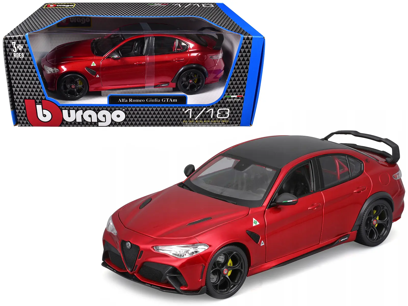 Alfa Romeo Giulia GTAm Red Metallic with Carbon Top 1/18 Die Cast Model Car by Bburago