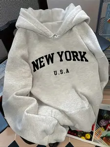 Trendy Women's Oversized Gray Hoodie with Bold 'NEW YORK U.S.A' Print – Soft & Comfy Pullover, Streetwear Essential, Loose Fit Casual Sweatshirt, Y2K Fashion, Unisex Style, Perfect for Layering, Fast Shipping, Limited Stock!