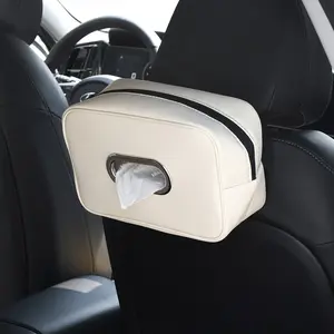 Car Tissue Box Holder Nappa Leather Car Center Console Armrest Napkin Box Sun Visor Backseat Tissue Case with Fix Strap