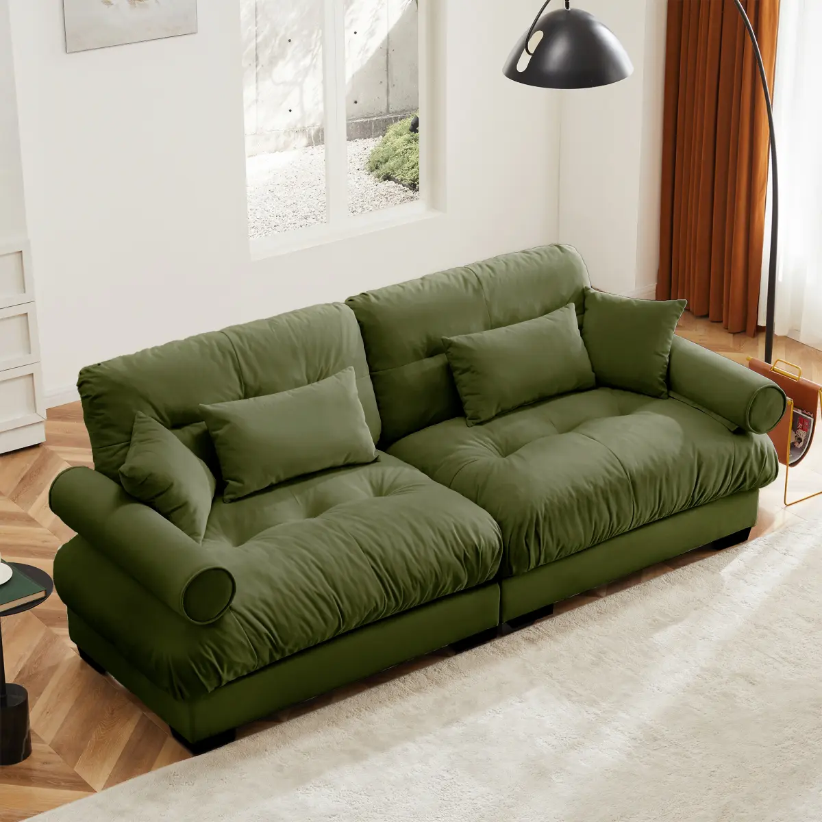 Loveseat Sofa Couch 2 Seater Modular Sectional Sofa, Large Sectional Couches for Living Room, Fluffy Couch Set, Love Seat, Velvet Cloud Couch with 4 Pillows, Deep Seat Sofas for Living Room, 93.7"