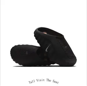 All Black EVA Slide Sandals, Breathable Hollow-Out Casual Slippers, Non-Slip Comfortable Cloud Slides for Men Women