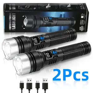 2PCS Newly upgraded 2200 lumen Super Bright Rechargeable Flashlight, super bright, shockproof and waterproof, 5 modes, tactical accessories, zoomable flashlight, suitable for outdoor emergency signals tiktokshopmemorialday