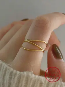 S925 Sterling Silver Women's Elegant Minimalist Layered Ring, Fashion Promise Ring for Women & Girls, Trendy All-match Vintage Jewelry for Birthday Gift, Elegant Everyday Ring