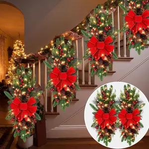 Christmas Stair Garland Hanging Bow Decoration Christmas Decoration
