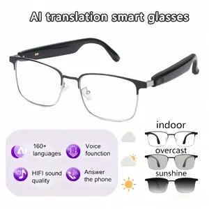 High-End AI Semi-Rimless Smart Glasses 160-Language Real-Time Translation Open-Ear HD Audio Calls Music Stylish Lenses Hands-Free Lightweight Comfortable for Daily Wear Travel Commuting Perfect Gift for Tech Lovers Photochromic Bluetooth