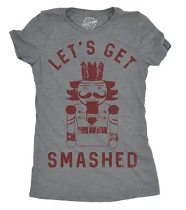 Womens Lets Get Smashed T Shirt Funny Christmas Nutcracker Tee for Ladies Funny Womens T Shirts Cute Vintage Fashion Casual Ladies T-Shirt Gift Christmas Tops for Women Funny Drinking Top Women's Novelty Tees