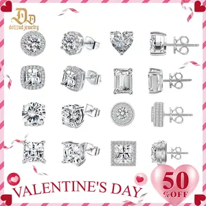 Delzzad 8 Styles Stud Earrings Synthetic Moissanite Stud Earring S925 Studs Perfect Birthday Anniversary Mother's Day Christmas Gifts for Men Women
