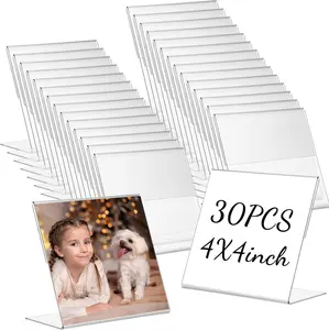 30 count  Photo Frames 4 x 4 Inch Clear Picture Frames Slant  Plastic Booth L Shaped Photo Stand Horizontal Small Sign Holder Name Display Stand with Insert for Home Office