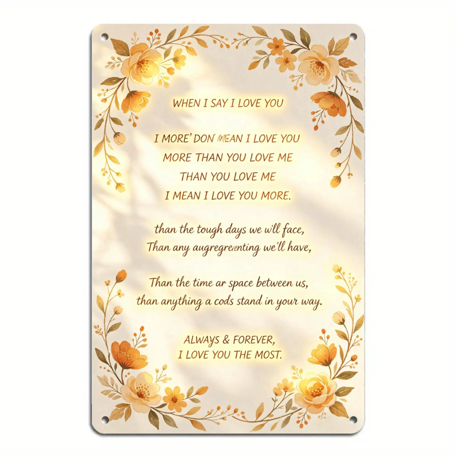 Vintage Floral "When I Say I Love You More" Aluminum Tin Sign, 12x8in Aluminum-Based Flower Home Sign, Pre-Drilled Waterproof Wall Art for Wedding Couples, US Local Shipping Decor Gift, Aluminum-Based Home Signs, Flower Home Signs
