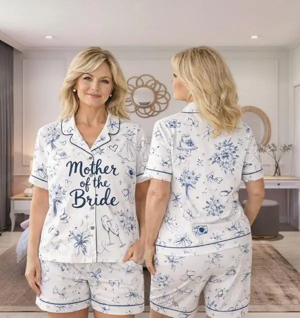 .Toile Print Satin Pajama Set, Mother of the Bride Bridal Gift PJs#bridalstyle #weddinggift #silkpajamas #bridalparty