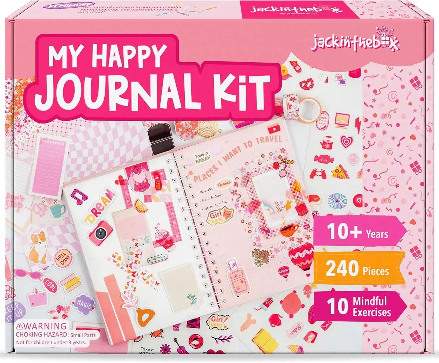 jackinthebox DIY Journal for Girls Ages 8–12, 242 pcs Scrapbook Kit, Includes 10 Mental Health Exercises, Girls Journal Kit Gifts for 8 9 10 11 12 Year-Old Girls