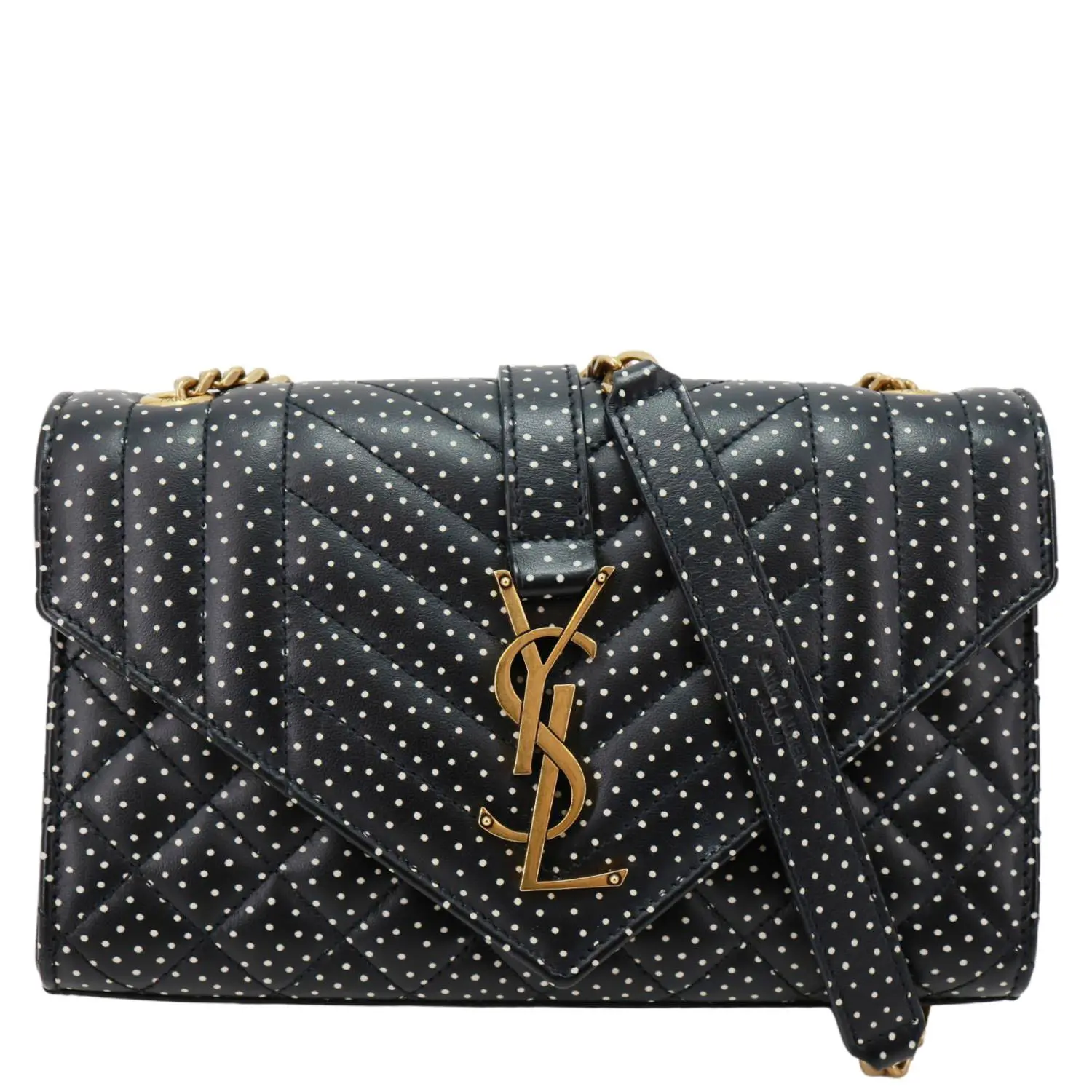 Pre-owned Yves Saint Laurent Leather Crossbody Bags Envelope Polka Dot Chevron Crossbody Bag Black