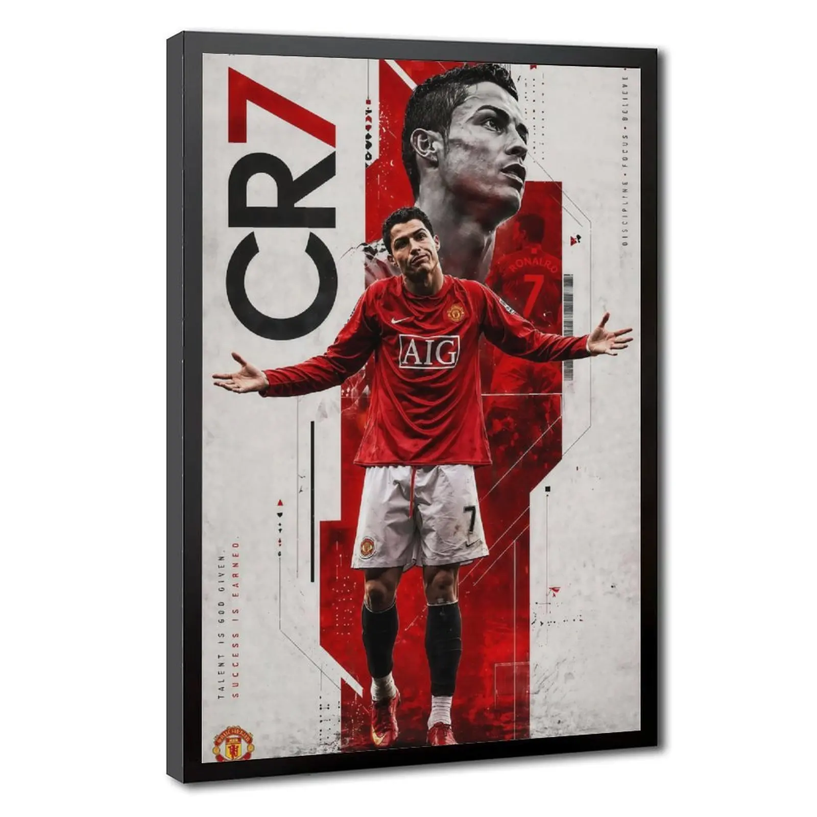 CR7 Ronaldo Manchester United Canvas Wall Art Football Star Framed Poster Sports Room Decor