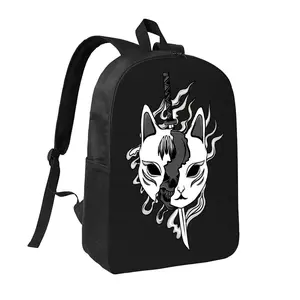 Mask Kitsune Backpack 17in Street Style Casual Daypack Lightweight Bookbag