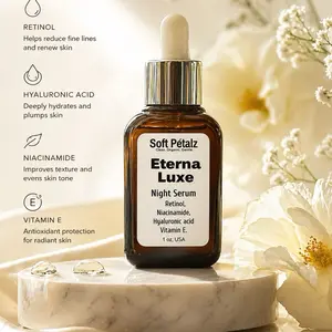 Eterna Luxe Night Skin Repair Serum by Soft Petalz – Retinol, Hyaluronic Acid, Niacinamide & Vitamin E for Radiant-Looking Skin