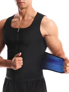 Men's Sauna Sweat Vest, Sleeveless Sports Vest, Tight Sports Vest, Zipper Closure Waist Trainer Tank Top, Double Layer Compression Shapewear, Adjustable Waist Belt Vest, Moisture Wicking Workout Shirt, Ideal For Gym, Fitness & Active Training