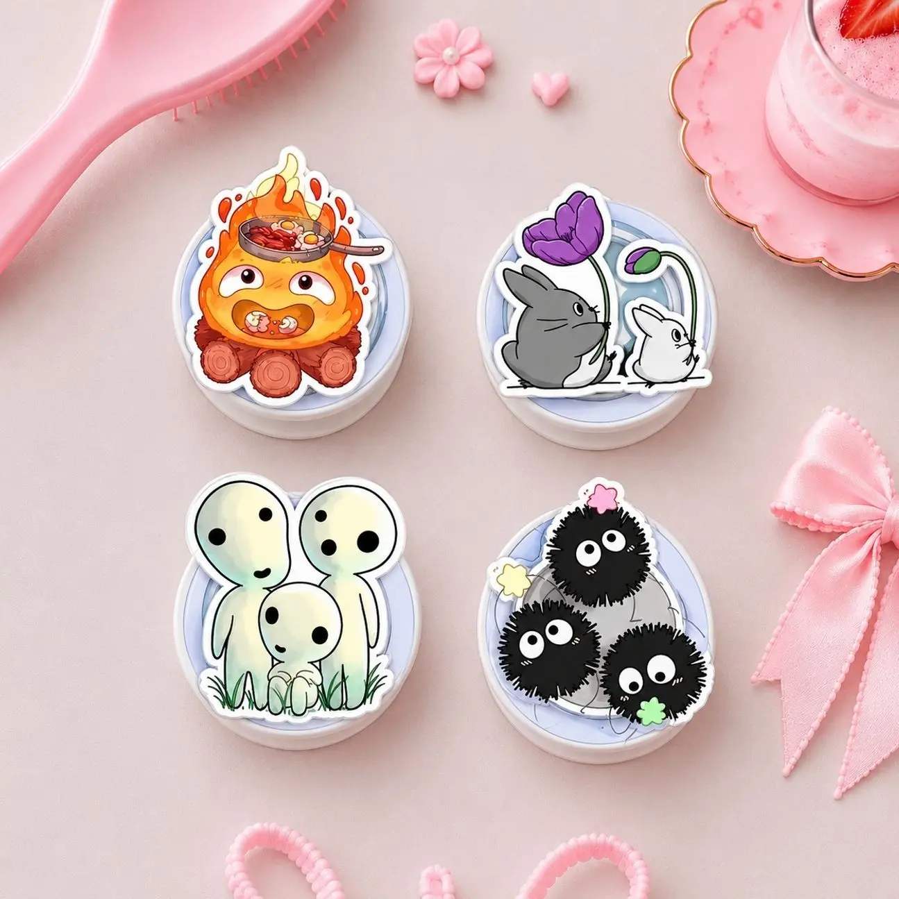 Totoro Phone Grip, Calcifer Kodama Soot Sprite Whimsical Woodland Creature Aesthetic Fan Gift for Cottagecore & Anime Lovers