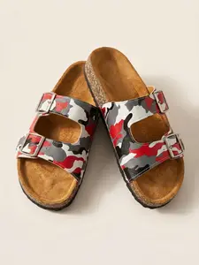 Unisex Camo Birkies Sandals, Trendy Print Design, Durable PU Leather & Soft Wood Grain Sole, Waterproof Easy Clean
