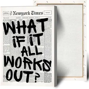 Retro Black And White Newspaper Poster What If It Works Out Canvas Wall Art Positive Affirming Quote Minimalist Prints Painting For Home Bedroom Dorm Wall Decor