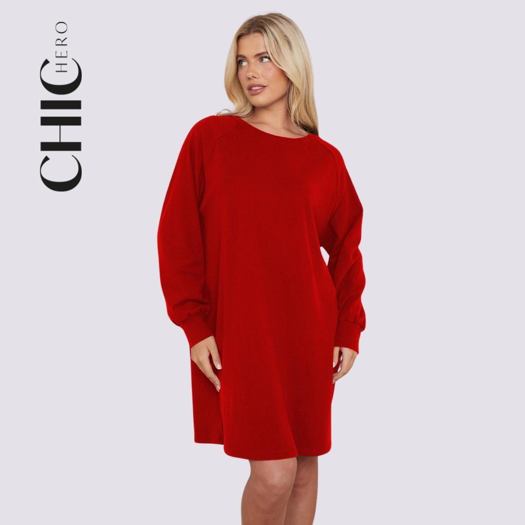 ChicHero Women's Brushed Jersey Crewneck Raglan Dress Long Sleeve Soft  Cotton Blend for Casual & Evening