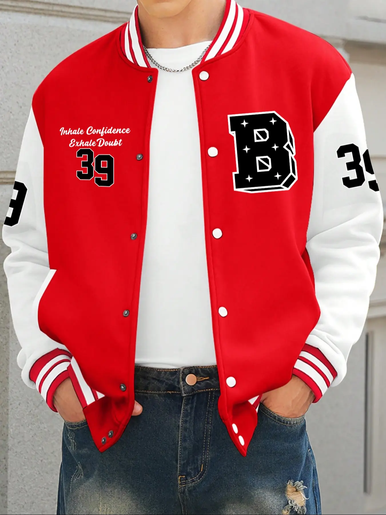 Men's Baseball Jacket Colorblock Letter Print Long Sleeve Fitted Pilot Coat, Casual Fashion Design for Outdoor Activities & Daily Wear
