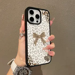 Adorable Magnetic Case for iPhone11/12/13/14/15/16/17/promax Leopard Bow Art MagSafe Compatible, Lightweight, Anti-Fall | Girly & Chic Style
