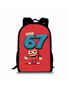 Red Number 67 Print Backpack - Lightweight with Number 67 Number Plate, Adjustable Straps & Zipper Closure, for, Daycare, Travel - -Care Hand Washable, for Teenager