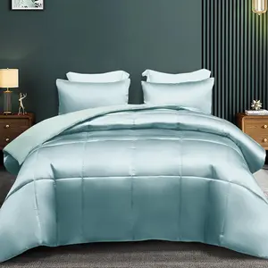 3-Silky King Size Comforter, Luxurious Satin Comforters Oversized with 2 Satin Pillowcases, Lightweight Duvet for Seasons, Haze Blue