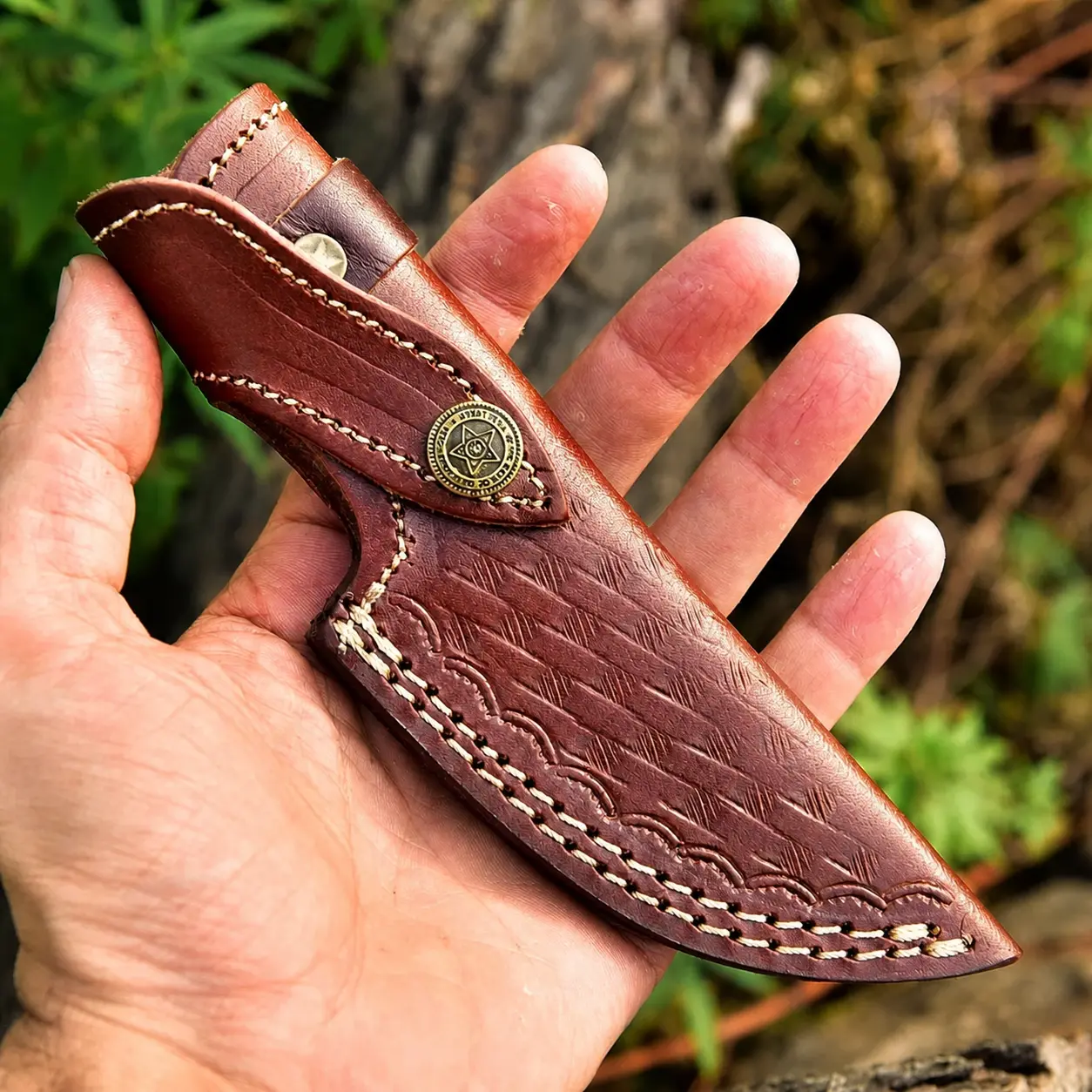 Custom Handmade Heavy Duty Genuine Cow Leather Vertical Fixed Blade Knife Sheath, 7 in