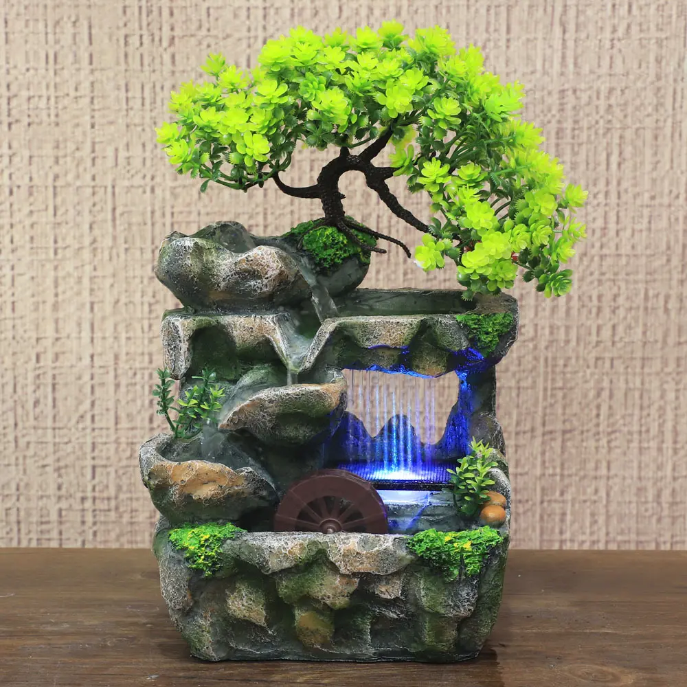 CNCEST Modern LED-Lighted Mini Waterfall Tabletop Fountain, Resin Figurine Statue - House Decor, Cool & Whimsical Room Decor, Stress Relief Household Gift