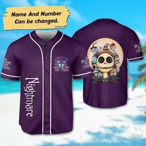 Custom Name Nightmare Before Christmas Baseball Jersey, Halloween Jersey Shirt, Horror Character Shirt