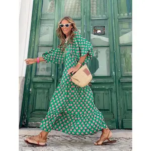 Women's Ditsy Floral Print Dress, Fashion Long Casual Elegant Dresses for Daily Holiday Vacation Wear, Ladies Dress for Summer, Sundresses, Boho Style Dresses, Bohemian Womenswear, Boho Summer Clothes Women