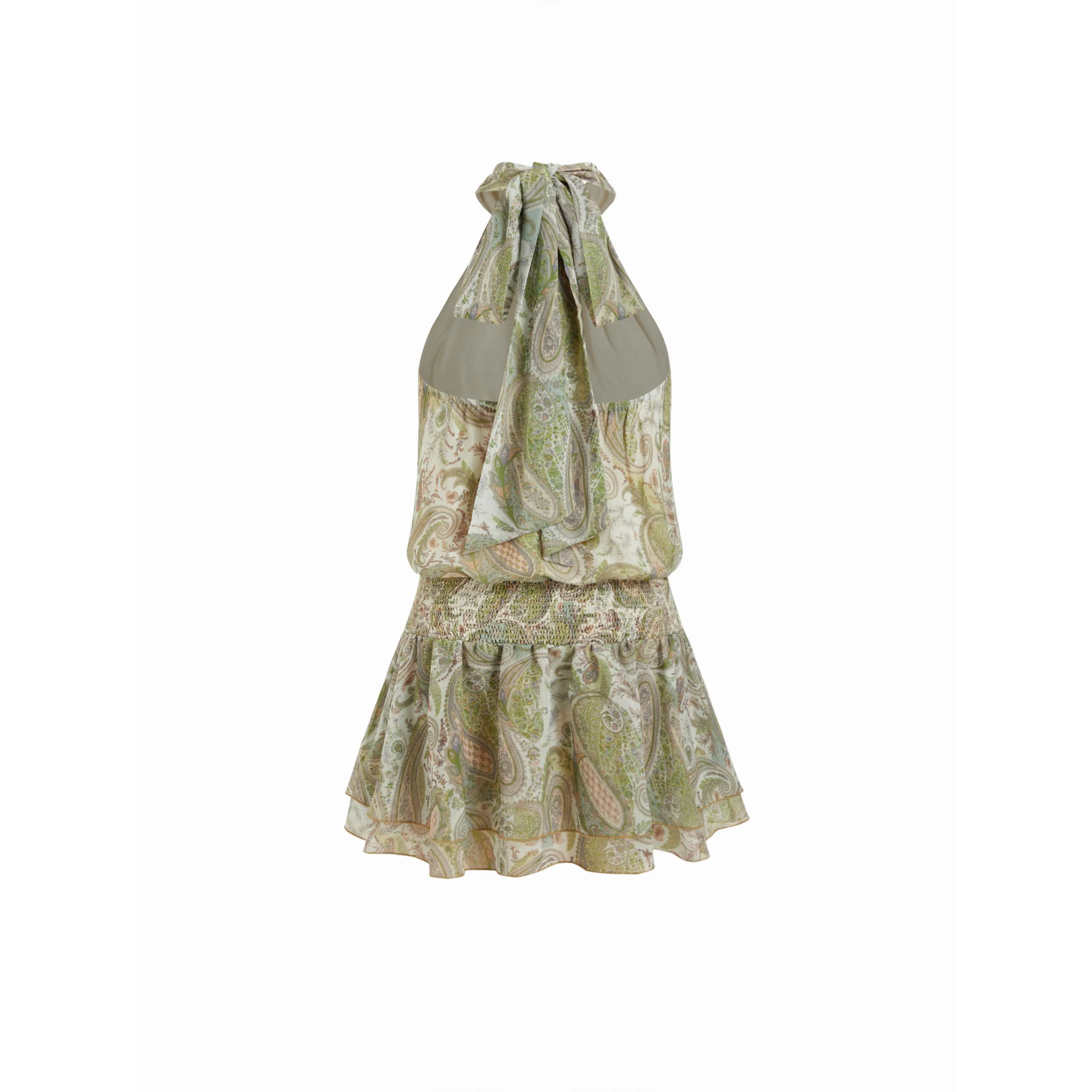 Cider Chiffon Paisley Halter Neckline Shirred Layered Mini Dress - TikTok  Shop