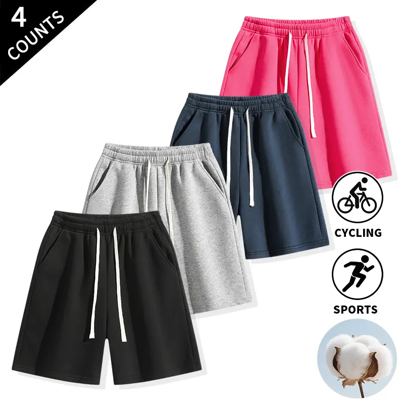 Summer Vibes 4-Pack Men’s Relaxed Straight Sweat Shorts – Elastic Waist, Drawstring Design, Side Pockets – Everyday Athletic & Casual Street Shorts