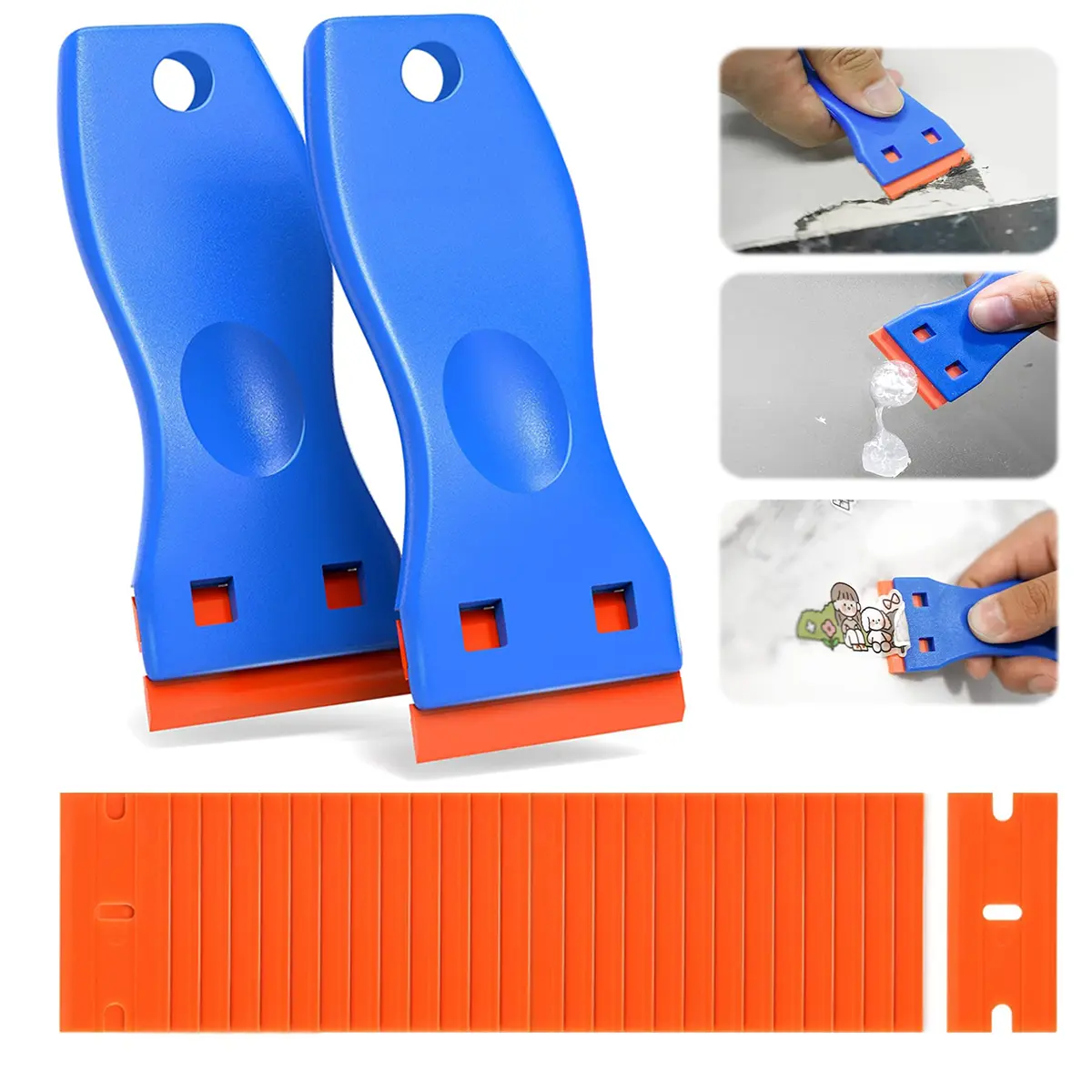 Plastic Razor Blade Scraper Tool with 100 Replacement Blades, Multipurpose Sticker Adhesive Remover Scraper for Labels, Decals, Glue on Glass, Windows, Cooktops & Smooth Surfaces