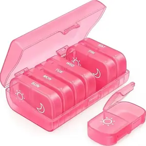 XL Weekly Pill Organizer 2 Times a Day with One-Side Large Opening Design for Easy Filling, AM PM Pill Box 7 Day, Portable Travel Case for Medication, Vitamins, Fish Oils, Supplements