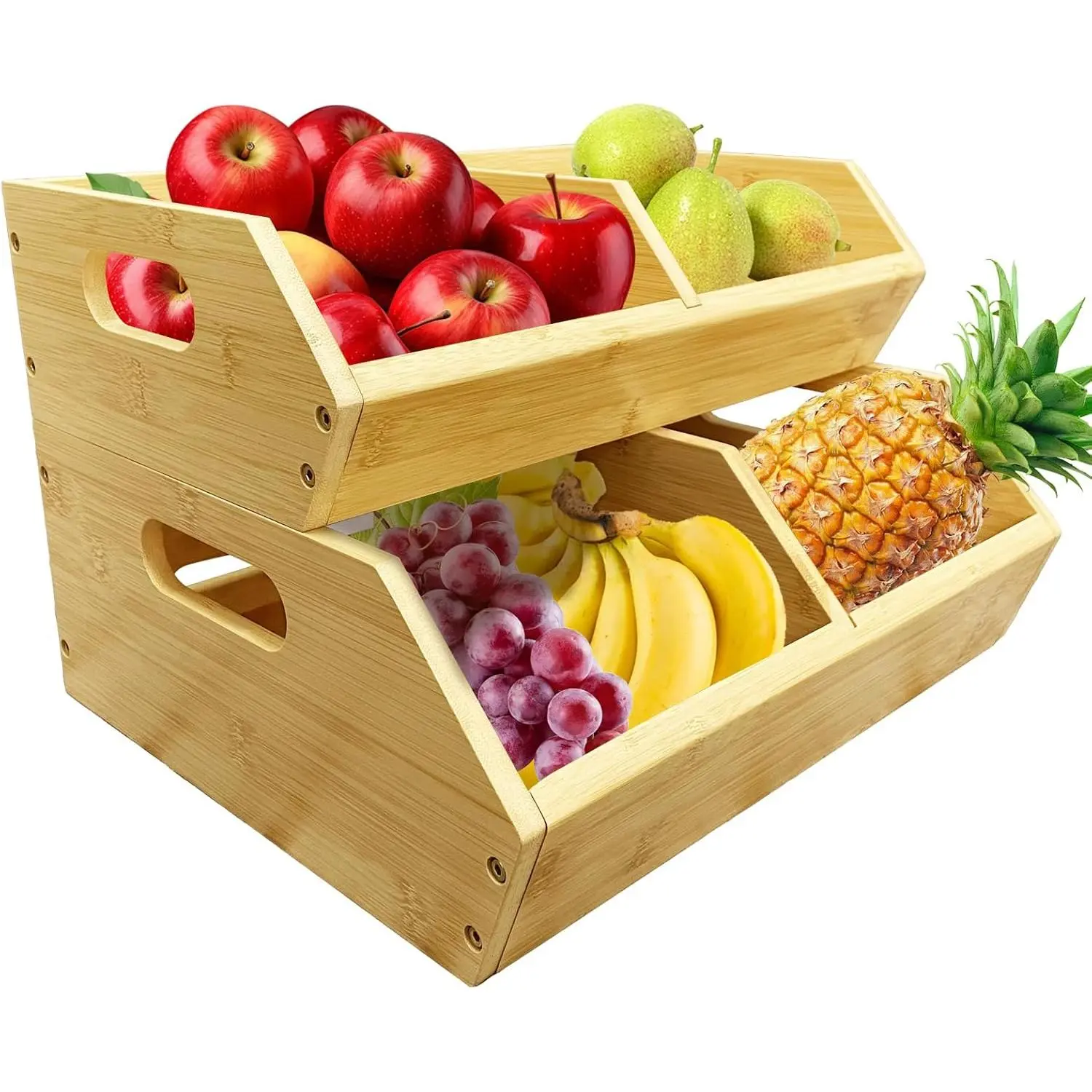 2-Pack Stackable Vegetable Storage Bins, Kitchen and Pantry Organizers and Storage Baskets, for Fruit, Vegetable, Produce, Bread,  Onion and Snacks,  Kitchen Storage Containers