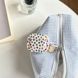 Stylish Simlpe Gild Colorful Polka Dot Pattern White Rectangle Protective Earphone Case Cover for AirPods 1 2 3 4 Pro Pro2 Pro3 with Ring