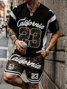 Men's Leopard Print Tracksuit, Streetwear Jersey & Shorts Set, Daily Hip-Hop Casual Sporty Fashion Outfit