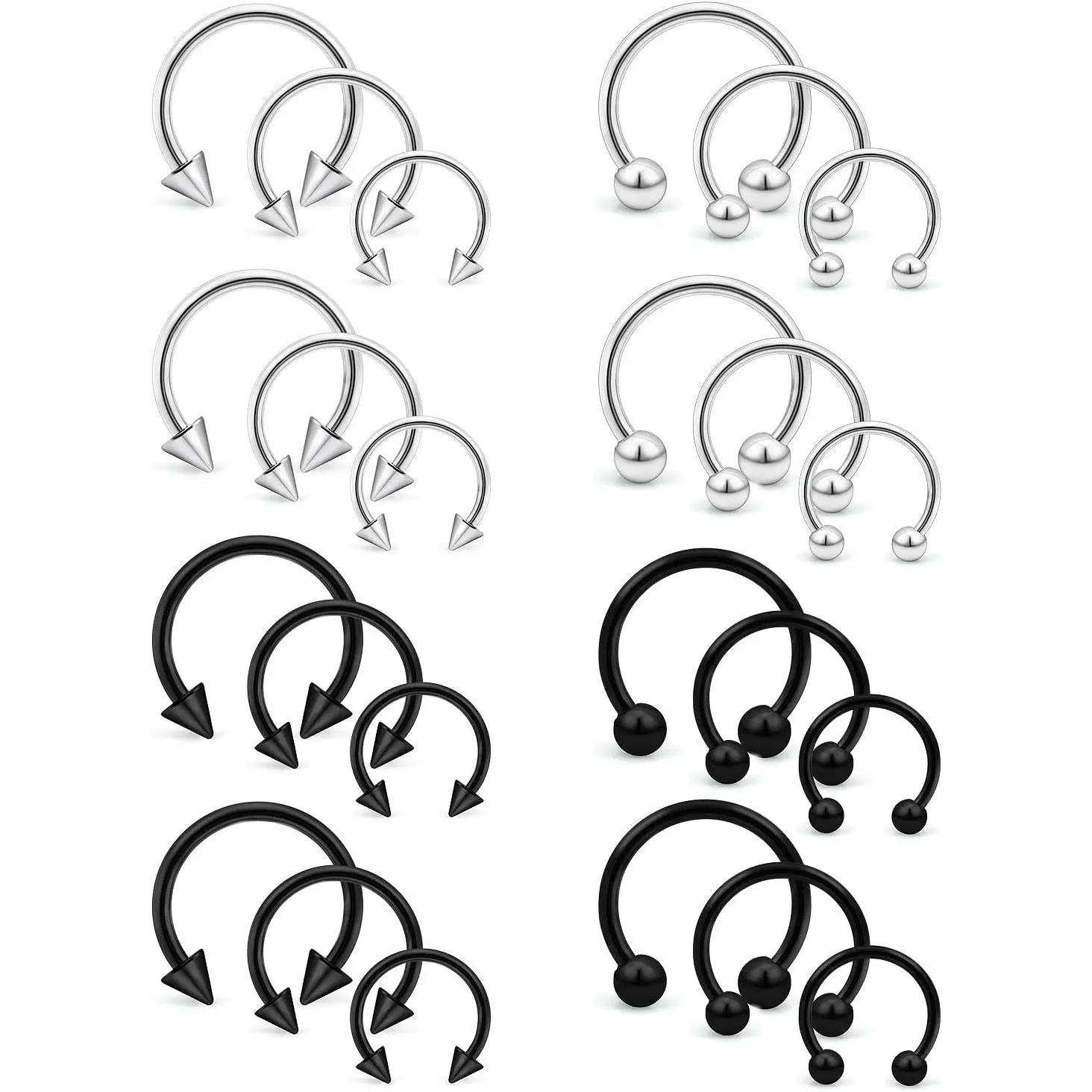 20G 16G 14G Variety of Sizes Horseshoe Rings Surgical Steel Nose Septum Horseshoe Hoop Earring Eyebrow Tragus Lip Rings Daith Helix Piercing Jewelry for Women Men