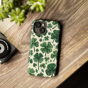 Green Shamrock Pattern, St Patty's Day Cover, Tough Protective Phone Case