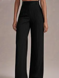 High Waist Skinny Striped Wide Leg Pants, Bottom, Trouser, Elegant Office Style, Vertical Stripe Slimming Drape, Suitable for Women Daily Commute