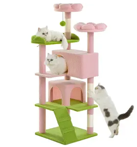 MADE 4 PETS Cat Tree 54-Inch Contemporary Design with Sisal Scratching Post & Climbing Ladder for Small Medium Cats Play House Condo