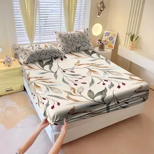 Floral pattern bed sheet set of 3 pieces, including 1 bed cover and 2 pillowcases, all season mattress protection cover, soft and comfortable deep mouth design, breathable bedding, home decoration, Decorative bedsheet sets, removable