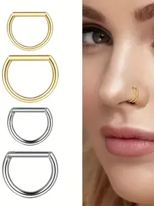 1 Piece 16g Stainless Steel D-Shaped Nose Ring, Septum Pierced Ring, Plated 18k, Hip Hop and Classic Style, No Gemstone, Daily Wear and Party, Unisex Body Piercing Jewelry