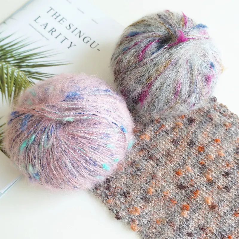 3PCS Skeins Hand Painted Mohair Yarn Wool Colored Dots Medium Thick Scarf Weaving Crochet DIY Special Yarn
