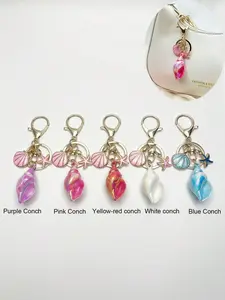 Ocean Wind Starfish Shell Keychain, Cute Women's Key Ring, Bag Charm, Car Key Decoration, Phone Strap, Portable, Beach Vacation, Daily Use